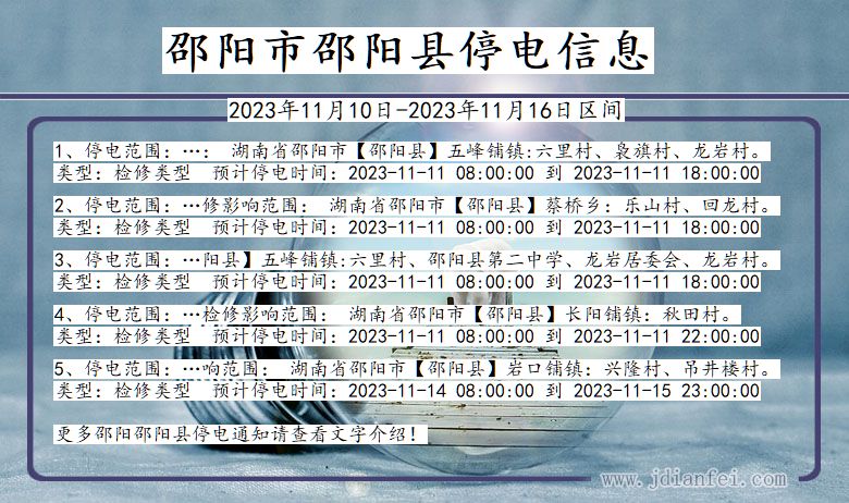 邵阳市最新停电通知公告